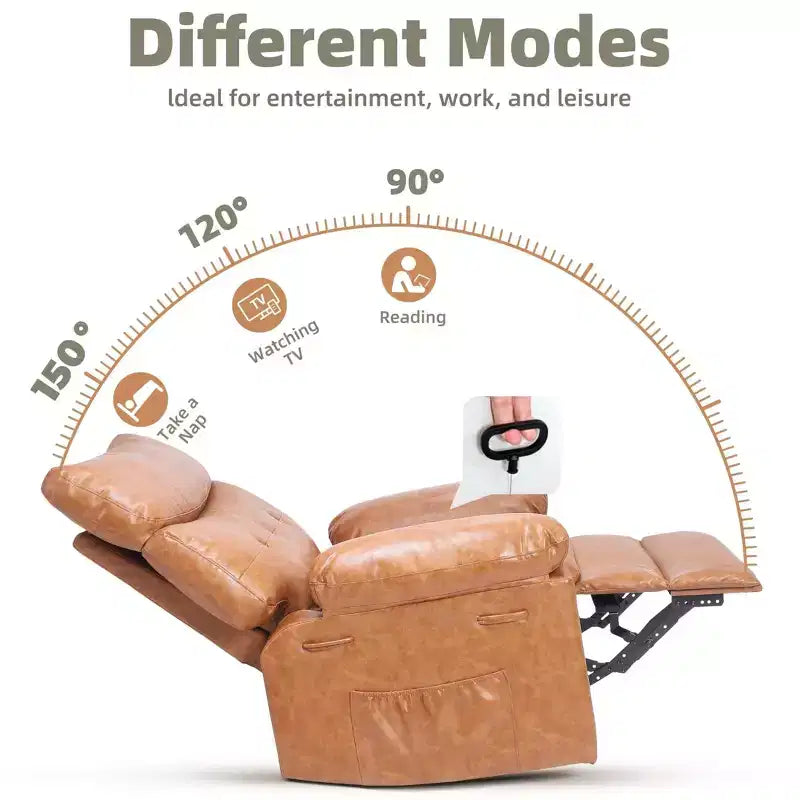 27 fauteuils inclinables surdimensionnés en cuir PU avec rembourrage éponge 1,5X (pour adultes, salon/chambre)