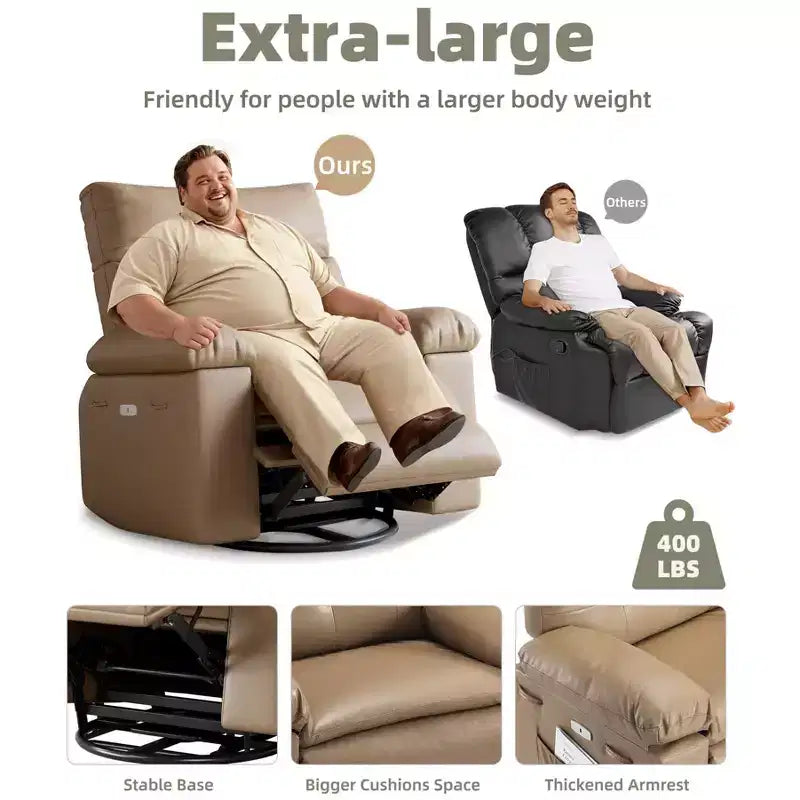 27 fauteuils inclinables surdimensionnés en cuir PU avec rembourrage éponge 1,5X (pour adultes, salon/chambre)