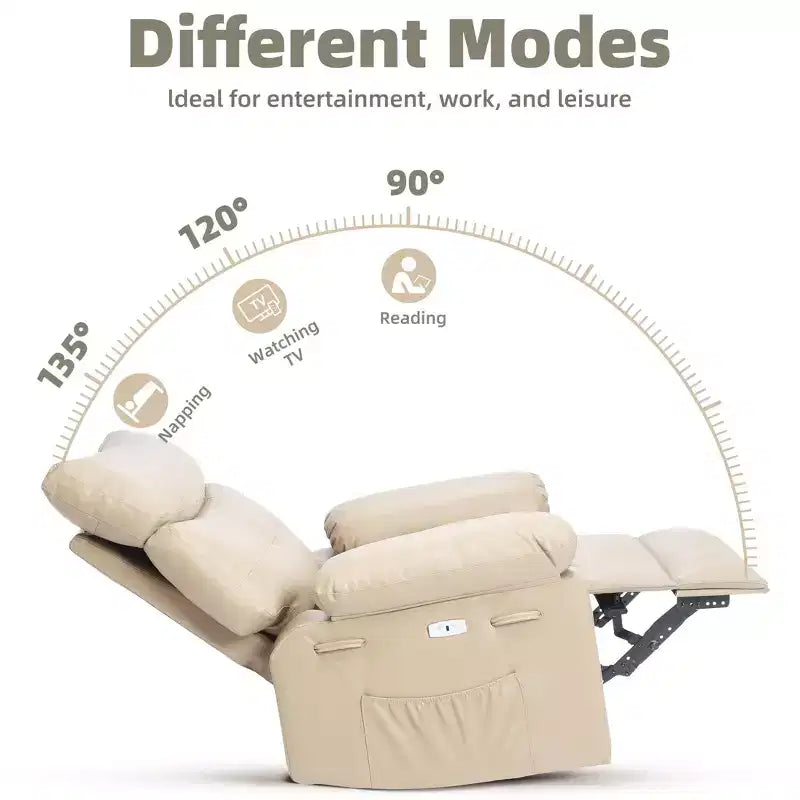 27 fauteuils inclinables surdimensionnés en cuir PU avec rembourrage éponge 1,5X (pour adultes, salon/chambre)