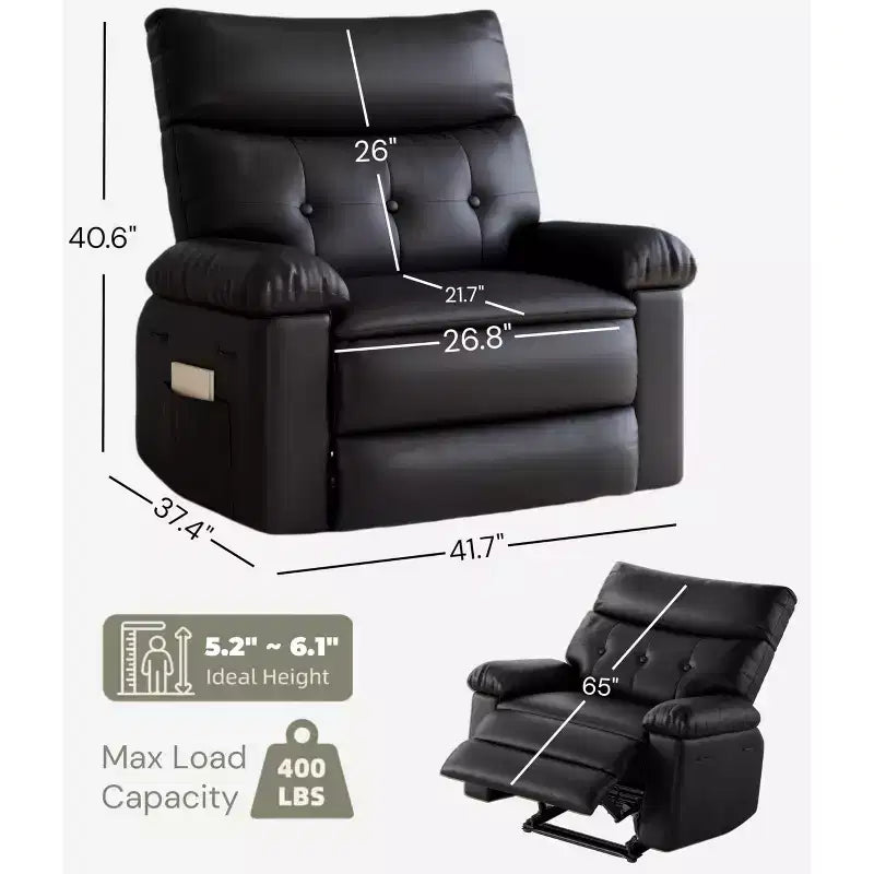 27 fauteuils inclinables surdimensionnés en cuir PU avec rembourrage éponge 1,5X (pour adultes, salon/chambre)