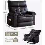 27 fauteuils inclinables surdimensionnés en cuir PU avec rembourrage éponge 1,5X (pour adultes, salon/chambre)