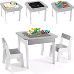 JOYMOR 4-in-1 Kids Activity Table & Chairs Set with Building Blocks Board, Chalkboard and Whiteboard, Grey