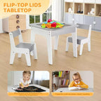 JOYMOR Ensemble table et chaises d'activités 4-en-1 pour enfants avec plateau de blocs de construction, tableau noir et tableau blanc, gris