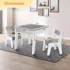 JOYMOR Ensemble table et chaises d'activités 4-en-1 pour enfants avec plateau de blocs de construction, tableau noir et tableau blanc, gris