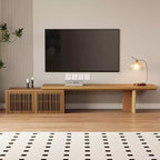 JVNOXK 78.7-110 Meuble TV extensible pour téléviseurs de 55 pouces et plus, meuble TV moderne, centre de divertissement avec rangement