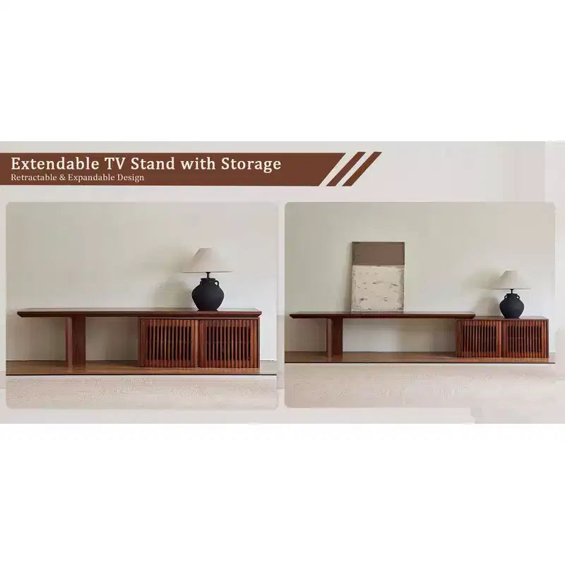JVNOXK 78.7-110 Meuble TV extensible pour téléviseurs de 55 pouces et plus, meuble TV moderne, centre de divertissement avec rangement