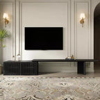 JVNOXK 78.7-110 Meuble TV extensible pour téléviseurs de 55 pouces et plus, meuble TV moderne, centre de divertissement avec rangement