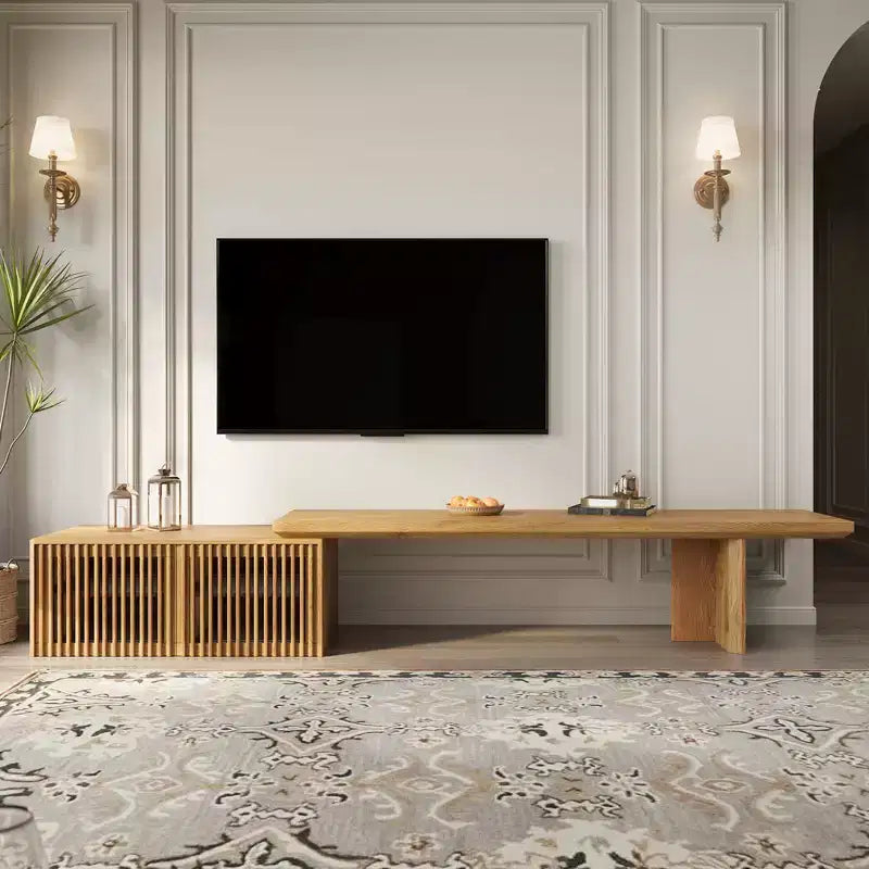 JVNOXK 78.7-110 Meuble TV extensible pour téléviseurs de 55 pouces et plus, meuble TV moderne, centre de divertissement avec rangement