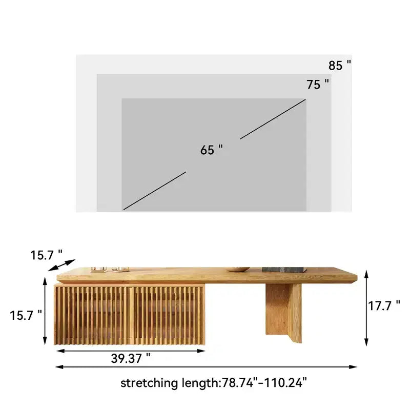 JVNOXK 78.7-110 Meuble TV extensible pour téléviseurs de 55 pouces et plus, meuble TV moderne, centre de divertissement avec rangement