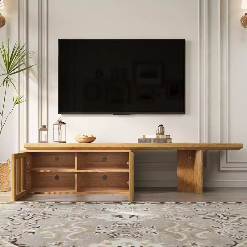 JVNOXK 78.7-110 Meuble TV extensible pour téléviseurs de 55 pouces et plus, meuble TV moderne, centre de divertissement avec rangement