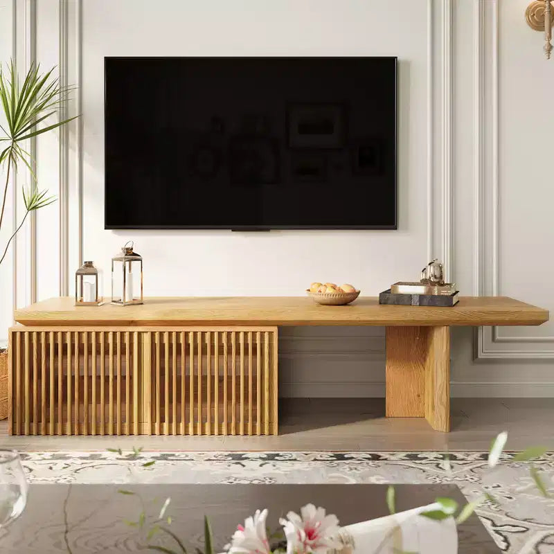 JVNOXK 78.7-110 Meuble TV extensible pour téléviseurs de 55 pouces et plus, meuble TV moderne, centre de divertissement avec rangement