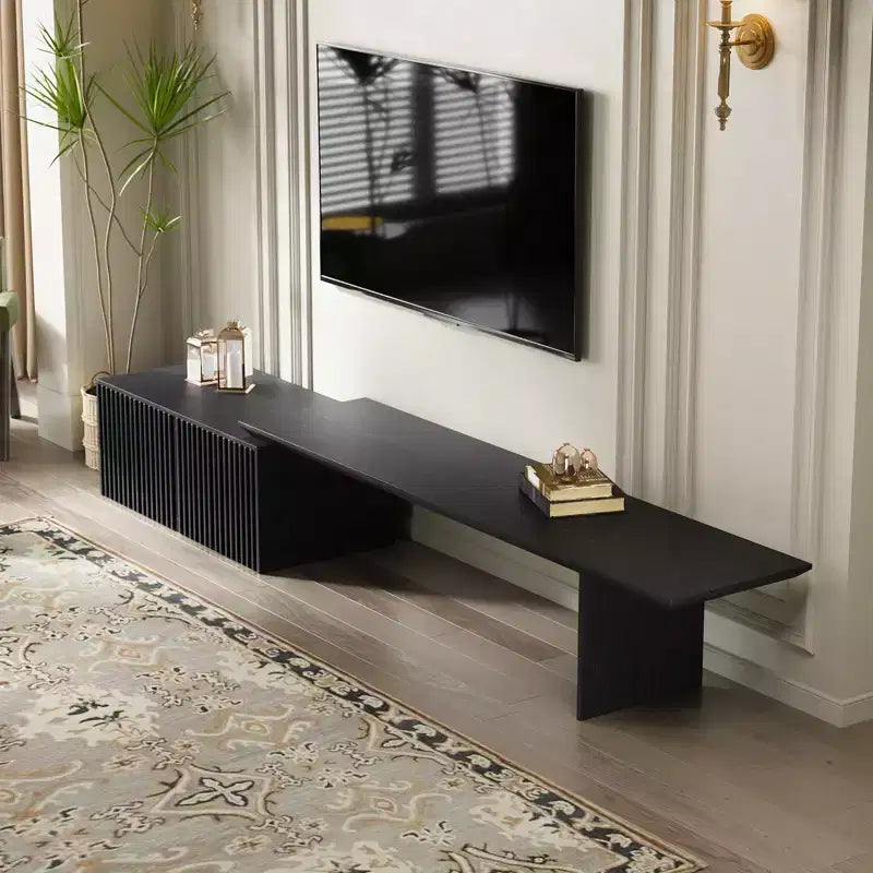 JVNOXK 78.7-110 Meuble TV extensible pour téléviseurs de 55 pouces et plus, meuble TV moderne, centre de divertissement avec rangement