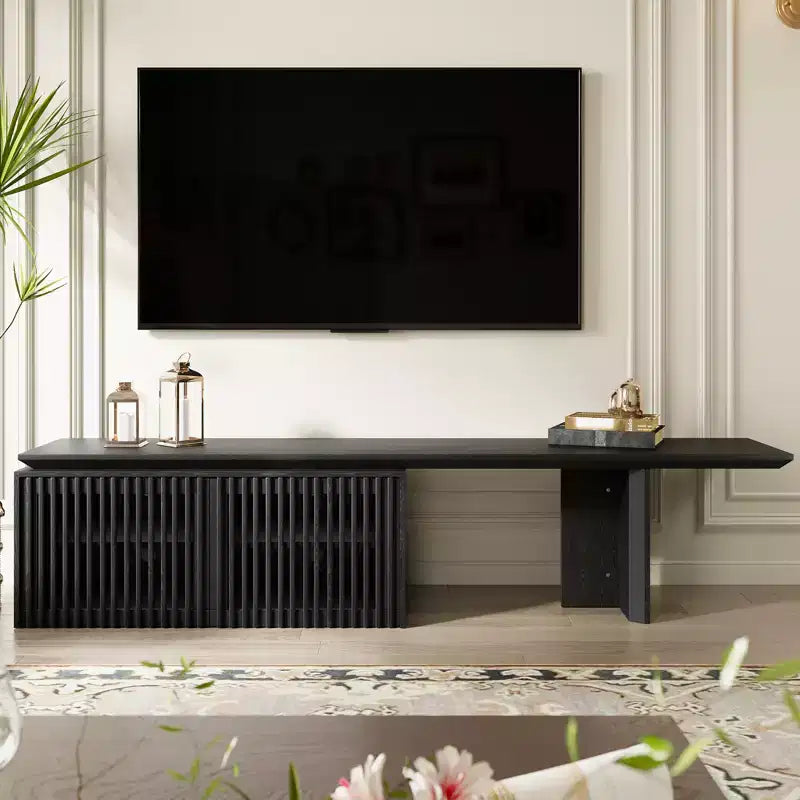 JVNOXK 78.7-110 Meuble TV extensible pour téléviseurs de 55 pouces et plus, meuble TV moderne, centre de divertissement avec rangement