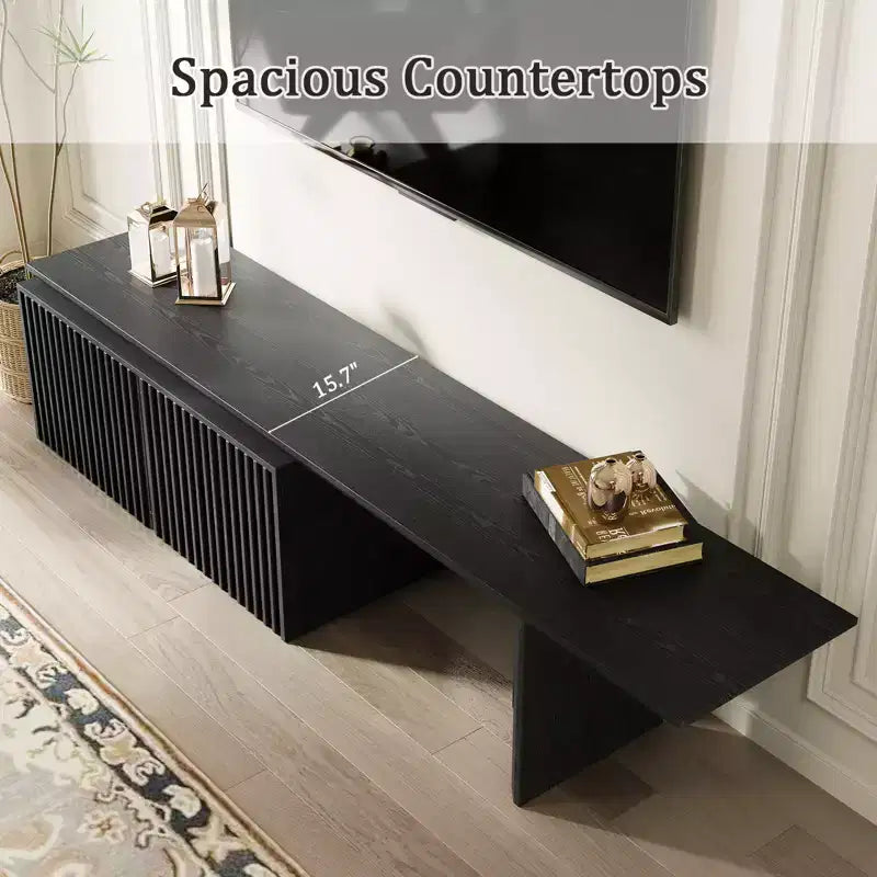 JVNOXK 78.7-110 Meuble TV extensible pour téléviseurs de 55 pouces et plus, meuble TV moderne, centre de divertissement avec rangement