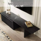 JVNOXK 78.7-110 Meuble TV extensible pour téléviseurs de 55 pouces et plus, meuble TV moderne, centre de divertissement avec rangement