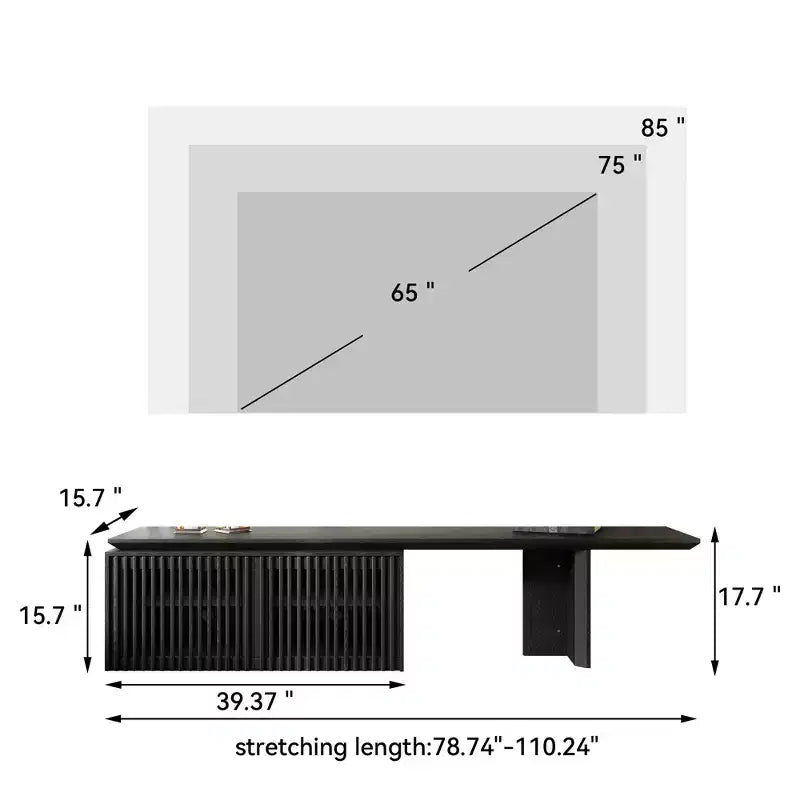 JVNOXK 78.7-110 Meuble TV extensible pour téléviseurs de 55 pouces et plus, meuble TV moderne, centre de divertissement avec rangement