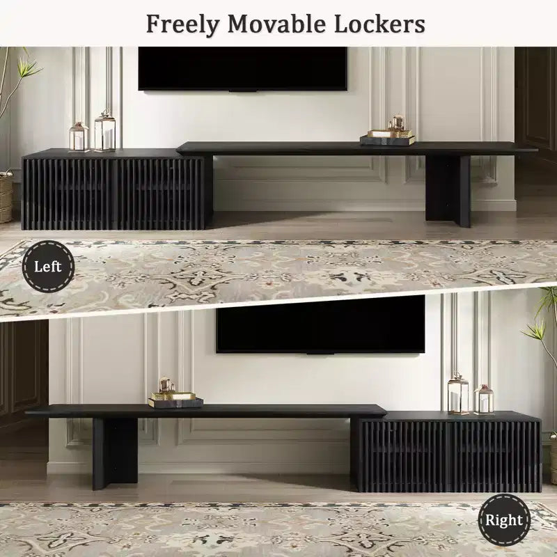 JVNOXK 78.7-110 Meuble TV extensible pour téléviseurs de 55 pouces et plus, meuble TV moderne, centre de divertissement avec rangement