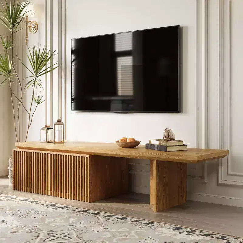 JVNOXK 78.7-110 Meuble TV extensible pour téléviseurs de 55 pouces et plus, meuble TV moderne, centre de divertissement avec rangement