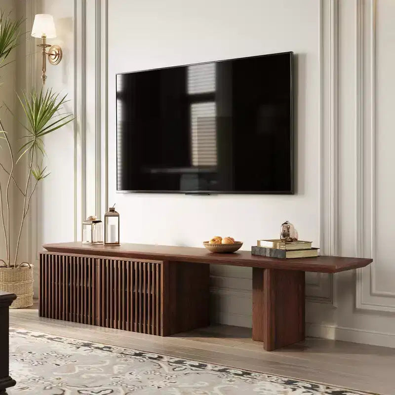 JVNOXK 78.7-110 Meuble TV extensible pour téléviseurs de 55 pouces et plus, meuble TV moderne, centre de divertissement avec rangement