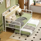 Lit de repos VECELO avec lit gigogne, cadre de lit avec tête de lit de rangement et station de charge, lit de repos-canapé avec support solide pour salon ou chambre à coucher