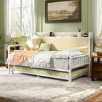 Lit de repos VECELO avec lit gigogne, cadre de lit avec tête de lit de rangement et station de charge, lit de repos-canapé avec support solide pour salon ou chambre à coucher