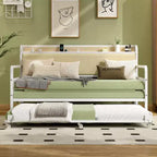 Lit de repos VECELO avec lit gigogne, cadre de lit avec tête de lit de rangement et station de charge, lit de repos-canapé avec support solide pour salon ou chambre à coucher