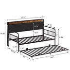 Lit de repos VECELO avec lit gigogne, cadre de lit avec tête de lit de rangement et station de charge, lit de repos-canapé avec support solide pour salon ou chambre à coucher