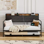 Lit de repos VECELO avec lit gigogne, cadre de lit avec tête de lit de rangement et station de charge, lit de repos-canapé avec support solide pour salon ou chambre à coucher