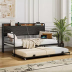 Lit de repos VECELO avec lit gigogne, cadre de lit avec tête de lit de rangement et station de charge, lit de repos-canapé avec support solide pour salon ou chambre à coucher