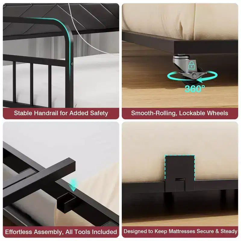 Lit de repos VECELO avec lit gigogne, cadre de lit avec tête de lit de rangement et station de charge, lit de repos-canapé avec support solide pour salon ou chambre à coucher