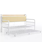 Lit de repos VECELO avec lit gigogne, cadre de lit avec tête de lit de rangement et station de charge, lit de repos-canapé avec support solide pour salon ou chambre à coucher