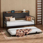 Lit de repos VECELO avec lit gigogne, cadre de lit avec tête de lit de rangement et station de charge, lit de repos-canapé avec support solide pour salon ou chambre à coucher