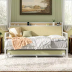 Lit de repos VECELO avec lit gigogne, cadre de lit avec tête de lit de rangement et station de charge, lit de repos-canapé avec support solide pour salon ou chambre à coucher