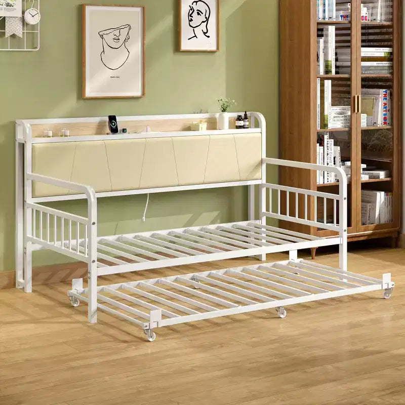 Lit de repos VECELO avec lit gigogne, cadre de lit avec tête de lit de rangement et station de charge, lit de repos-canapé avec support solide pour salon ou chambre à coucher