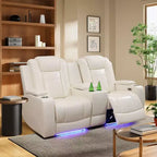 MAYEERTY Power Reclining Loveseat Sofa, Electric 2-Seat Leather Recliner with USB Charging, Storage & Cup Holders for Living Room, White