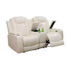 Canapé de relaxation électrique MAYEERTY, causeuse 2 places en cuir avec port USB, rangement et porte-gobelets pour salon, blanc