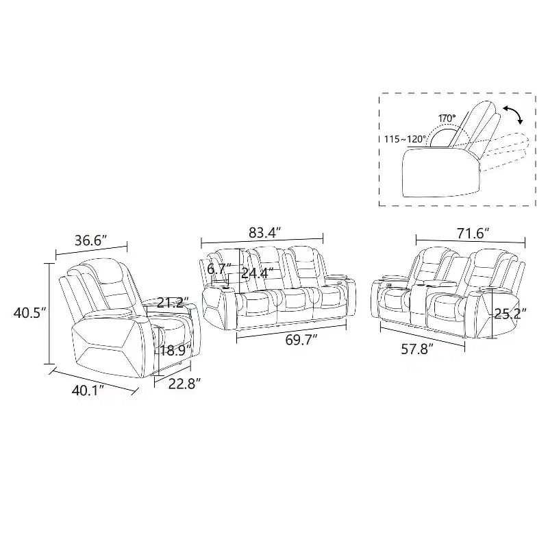 Canapé de relaxation électrique MAYEERTY, causeuse 2 places en cuir avec port USB, rangement et porte-gobelets pour salon, blanc
