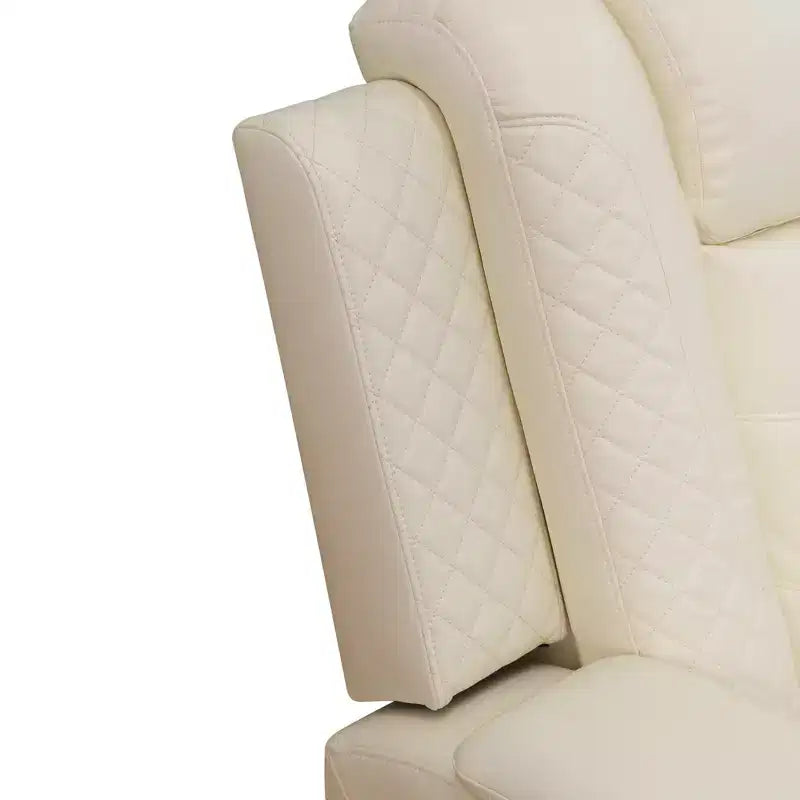 Canapé de relaxation électrique MAYEERTY, causeuse 2 places en cuir avec port USB, rangement et porte-gobelets pour salon, blanc