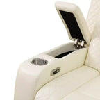 Canapé de relaxation électrique MAYEERTY, causeuse 2 places en cuir avec port USB, rangement et porte-gobelets pour salon, blanc