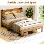 Cadre de lit King Size Zevemomo en bois avec tête de lit, éclairage LED, cadre en bois durable, silencieux, brun rustique (fente rectangulaire à bord arqué)