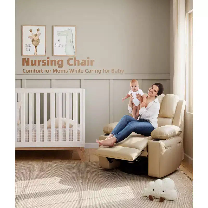 Fauteuil inclinable électrique surdimensionné Fauteuil de massage pivotant à 360° avec chauffage et porte-gobelet pour salon/chambre/crèche