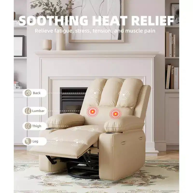 Fauteuil inclinable électrique surdimensionné Fauteuil de massage pivotant à 360° avec chauffage et porte-gobelet pour salon/chambre/crèche