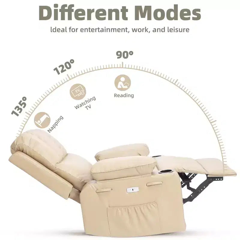 Fauteuil inclinable électrique surdimensionné Fauteuil de massage pivotant à 360° avec chauffage et porte-gobelet pour salon/chambre/crèche