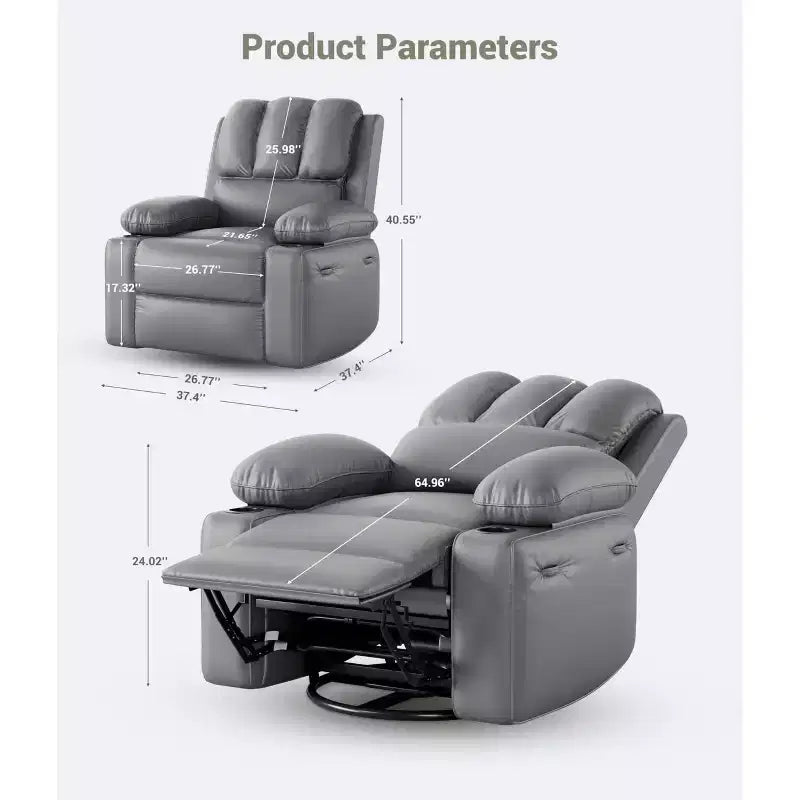 Fauteuil inclinable électrique surdimensionné Fauteuil de massage pivotant à 360° avec chauffage et porte-gobelet pour salon/chambre/crèche