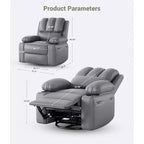 Fauteuil inclinable électrique surdimensionné Fauteuil de massage pivotant à 360° avec chauffage et porte-gobelet pour salon/chambre/crèche