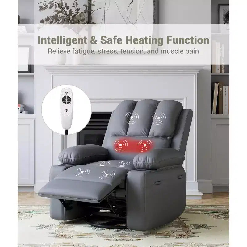 Fauteuil inclinable électrique surdimensionné Fauteuil de massage pivotant à 360° avec chauffage et porte-gobelet pour salon/chambre/crèche