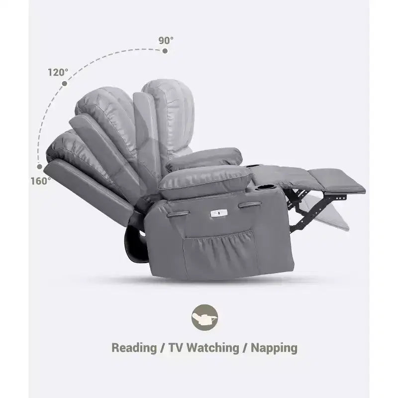 Fauteuil inclinable électrique surdimensionné Fauteuil de massage pivotant à 360° avec chauffage et porte-gobelet pour salon/chambre/crèche