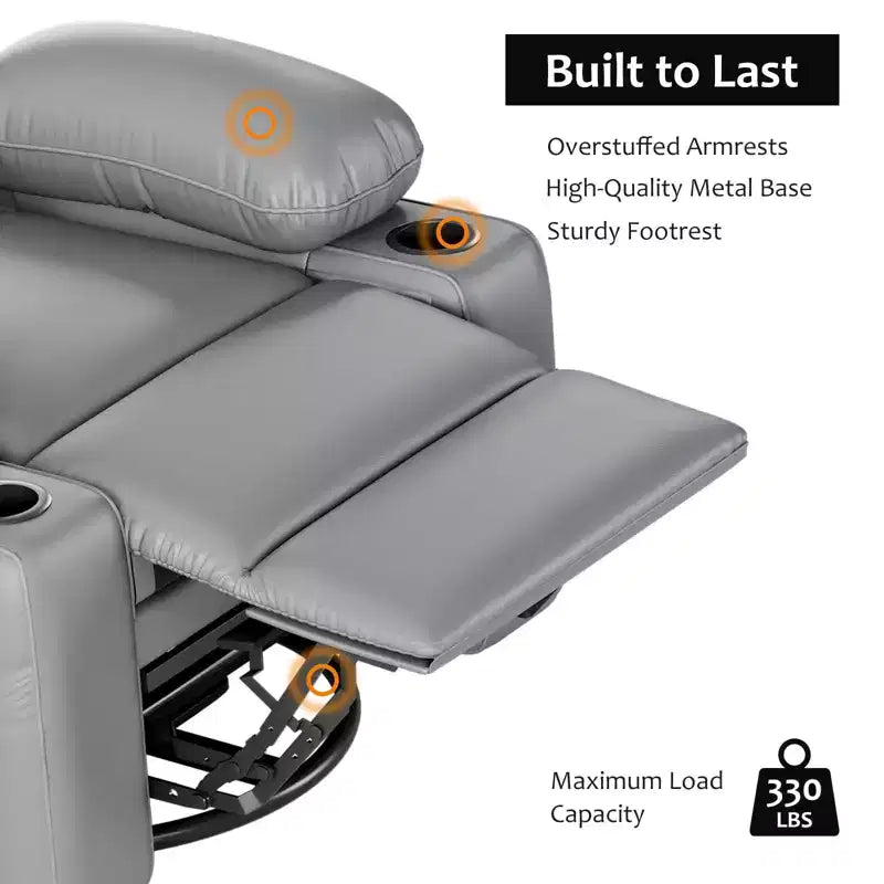 Fauteuil inclinable électrique surdimensionné Fauteuil de massage pivotant à 360° avec chauffage et porte-gobelet pour salon/chambre/crèche