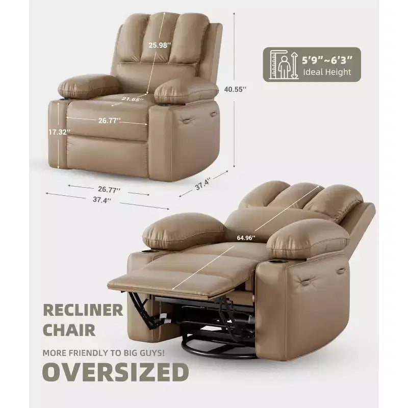 Fauteuil inclinable électrique surdimensionné Fauteuil de massage pivotant à 360° avec chauffage et porte-gobelet pour salon/chambre/crèche