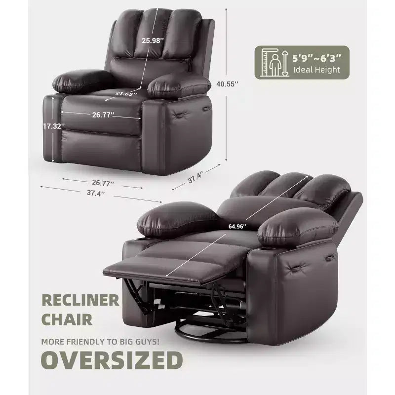Fauteuil inclinable électrique surdimensionné Fauteuil de massage pivotant à 360° avec chauffage et porte-gobelet pour salon/chambre/crèche